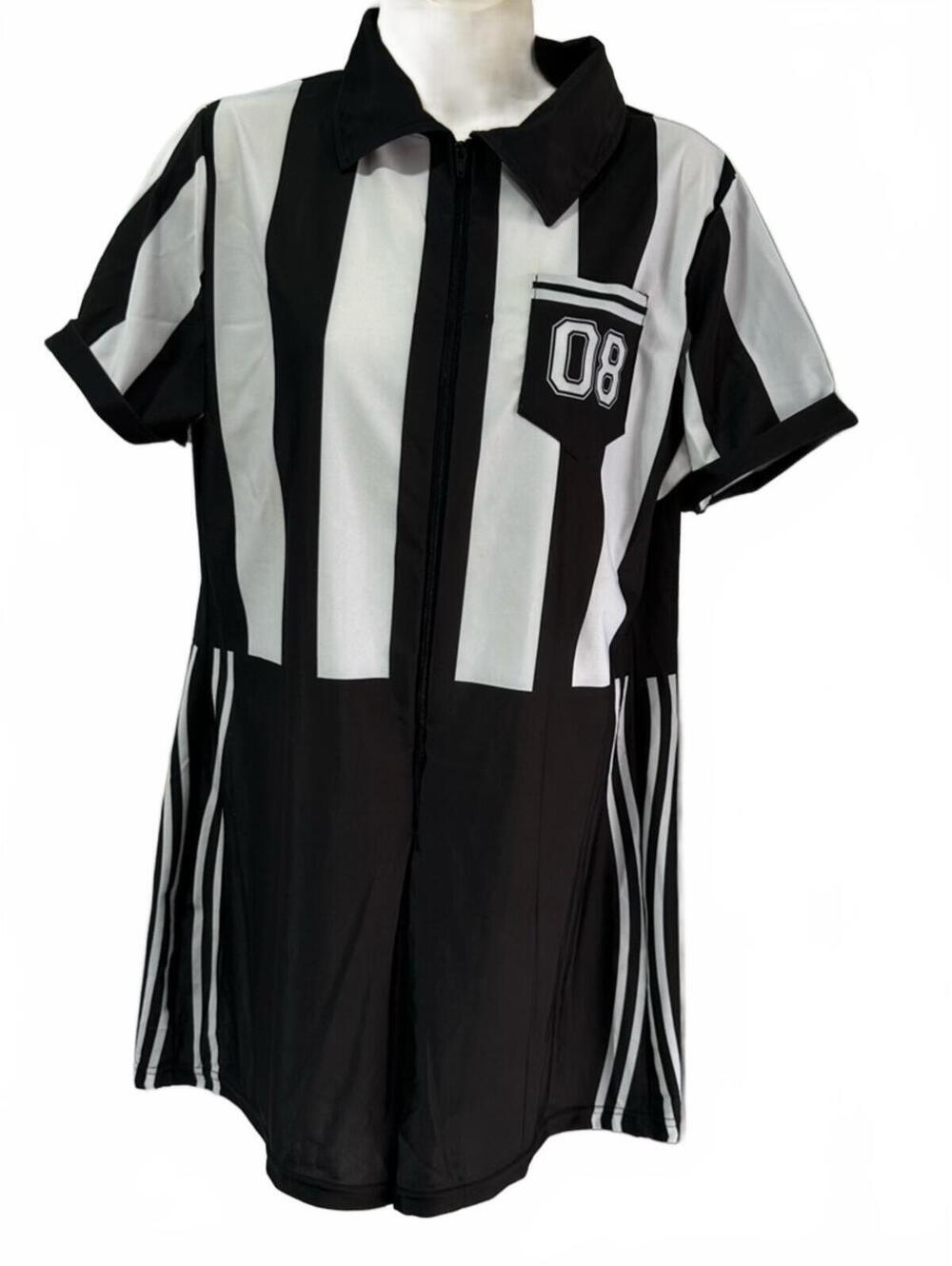 Morph Costumes Referee Sexy Zip Front One Piece Black & White | Ladies Size XL